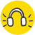 A yellow circle with a white headphones in it